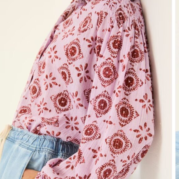 FatFace Ebby Heather Purple Tile Patch Geo 100% Cotton Blouse Size Small - Picture 3 of 12